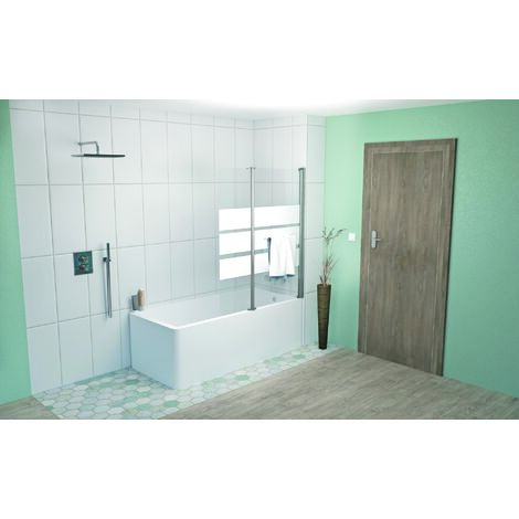 Ondee – Pare-baignoire ROSA 120x140 cm – Verre trempé 6 mm – Installation réversible – Profilé chromé ajustable +25 mm
