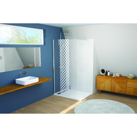 ONDEE ZEN - Paroi de douche TAILA - Verre trempé 8mm - Sérigraphie Motif givré - 120x200cm