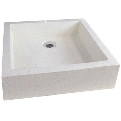 ONDEE ZEN - Vasque carrée à poser TIMBRE - Crème - 40cm - Terrazzo - Sans trop plein