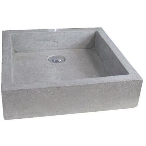 ONDEE ZEN - Vasque carrée à poser TIMBRE - Gris - 40cm - Terrazzo - Sans trop plein
