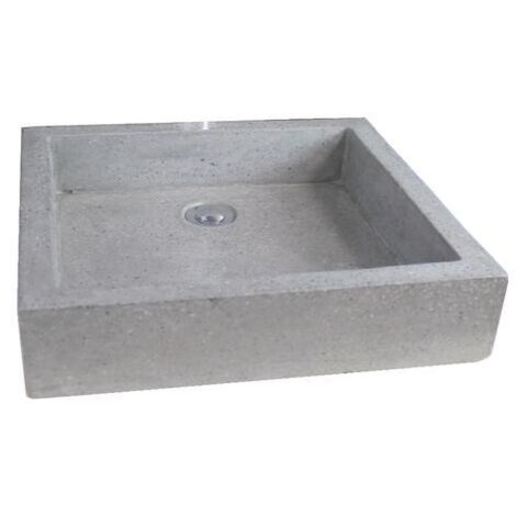 ONDEE ZEN - Vasque rectangle à poser TIMBRE - Gris - 40 x 60 cm - Terrazzo - Sans trop plein
