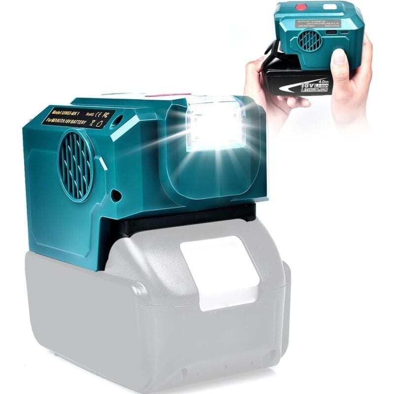 SNQ - Onduleur 200 w pour batterie Makita 18 v, avec sortie ca et USB/Type c, lumière led 200 lumens, 18 v dc à 120 v ac pour extérieur, garage,