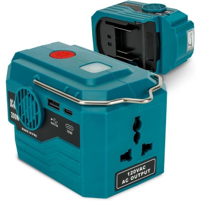 SNQ - Onduleur 200 w pour batterie Makita 18 v, centrale électrique portable dc 18 v vers ac 110-120 v avec 1 port usb, 1 port usb-c, lumière led 280