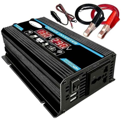 Onduleur 300 W, transformateur à onde sinusoïdale pure 12 V-220 V avec écran LED, 2 prises EU et 1 port USB, puissance de crête 300 W, pour voiture, camping et voyage