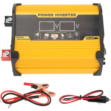 Onduleur 300W 12V à 220V avec Affichage et USB, Convertisseur de Tension Voiture Jaune