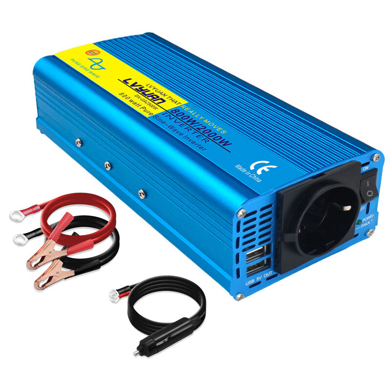 Onduleur à onde sinusoïdale pure 800 12 V à 110 V AC avec adaptateur de voiture USB 3,1 A et prise allume-cigare pour utilisation automobile en
