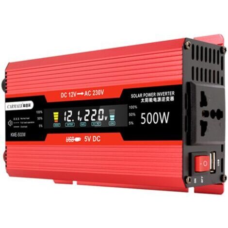 Onduleur de puissance de voiture 500W, convertisseur AC solaire LCD numérique à onde sinusoïdale modifiée avec prises, Port de charge USB, interrupteur marche/arrêt pour panneau de camping-car