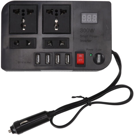 Onduleur de Voiture 12V 300W avec 2 Prises AC 220V et USB 4.1A, Double Ventilateur de Refroidissement, Multiples Protections, Compact et Léger ABS
