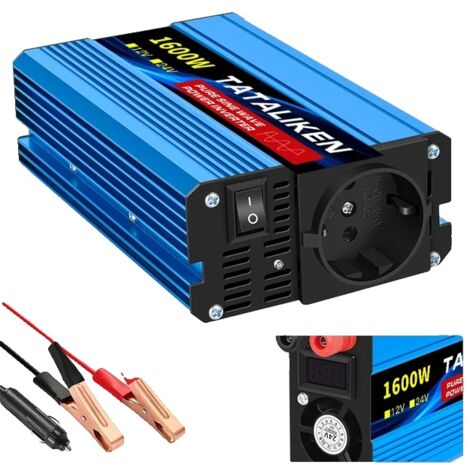 Onduleur, onde sinusoïdale pure, convertisseur intégré, 12V 1600W 220V EU