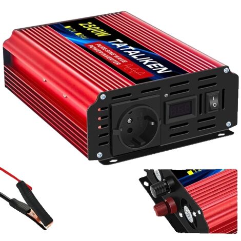 Onduleur, onde sinusoïdale pure, convertisseur intégré, 12V 2500W 220V EU