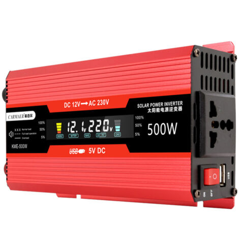 Onduleur solaire 500 W pour voiture, convertisseur 12 V vers 220 V CA, écran LCD numérique, onde sinusoïdale modifiée, interrupteur marche/arrêt pour panneau solaire de camping-car