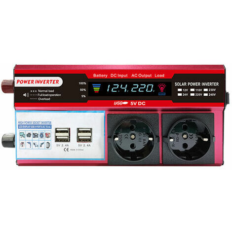 Onduleur Solaire Haute Efficacite Onduleur A onde sinusoidale modifiee Maison Voiture Rv Convertisseur D'Energie Solaire Avec Ecran Lcd 1000W, Rouge