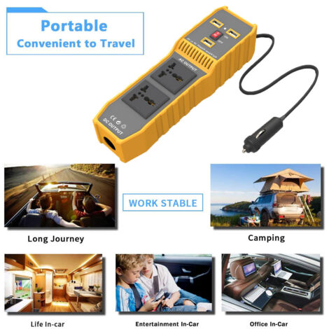 Onduleur Voiture 200W 12V 220V avec Ports USB et Prise Allume-Cigare