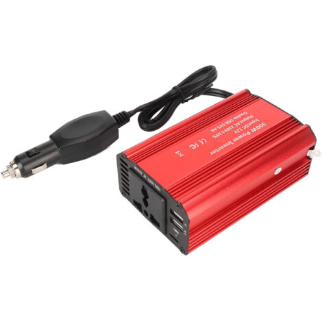 Onduleur Voiture 300W avec Prise Secteur et Ports USB Rapides, Convertisseur 12V/220V Portable Rouge