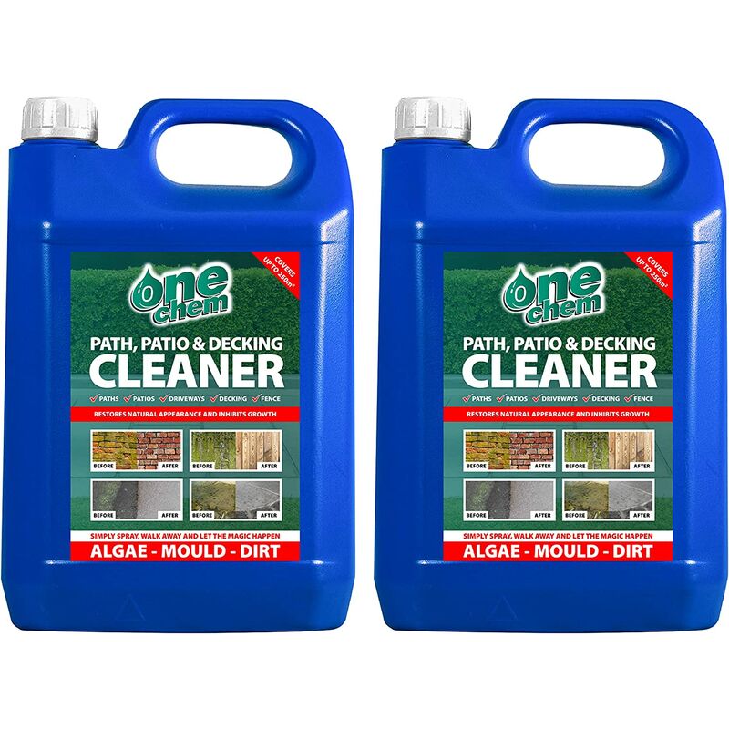 One Chem - 2 x 5L Heavy Duty Patio Cleaner - Path Cleaner Concentrate - Mould Remover, Lichen Remover, Algae Remover - Pressure Washer Detergent