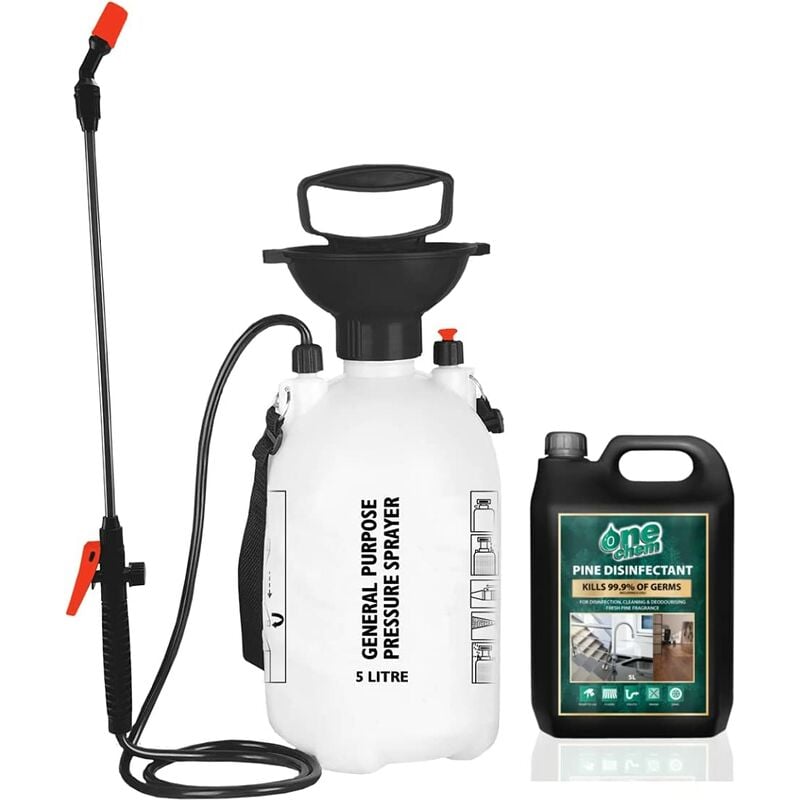 Pine Disinfectant - 5L Concentrate - with 5L General Purpose Pressure Sprayer - One Chem