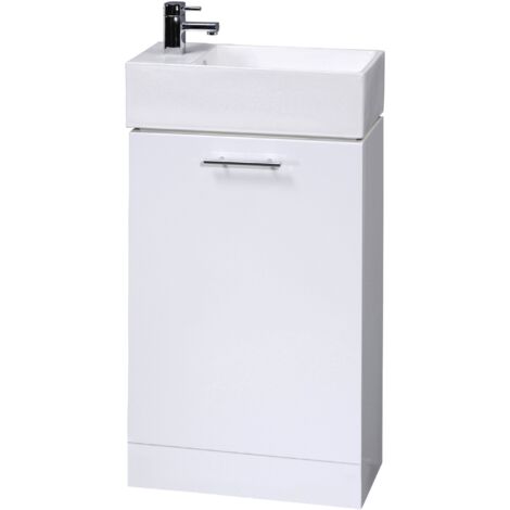 One Door Cloakroom Vanity Basin Unit - 480mm - Gloss White