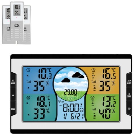 One Drag Trois Trois canaux avec fonction d'alarme Température et humidité intérieures et extérieures Station météo Réveil électronique Horloge à calendrier perpétuel