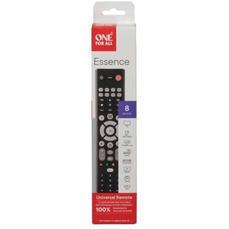 One For All Essence Basic 8 télécommande IR Wireless Acoustique, DVD/Blu-ray, console de jeux, Barre de son, TV Appuyez sur les boutons