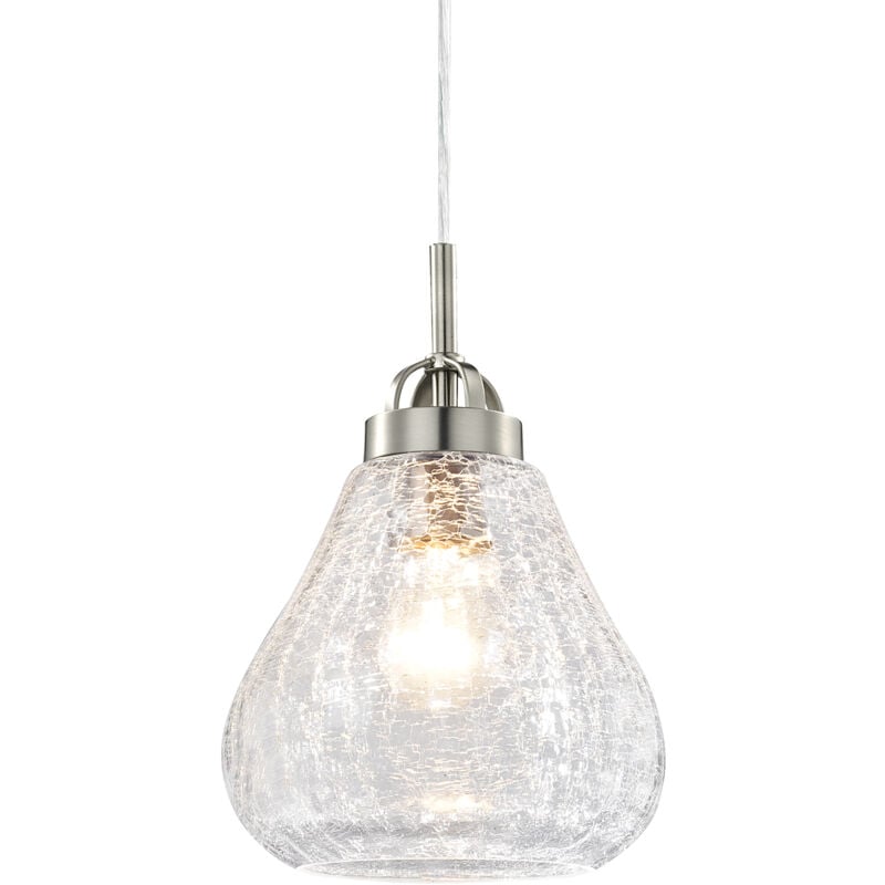 One-Light Pendant Brushed Nickel with Crackle Glass