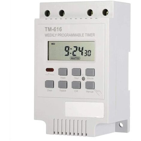 One Piece 220V Programmateur hebdomadaire numérique Commutateur de minuterie Économie d'énergie Appareil Commutateur Lampe TV Radio Appareils électroménagers (Blanc) -75 52 116mm