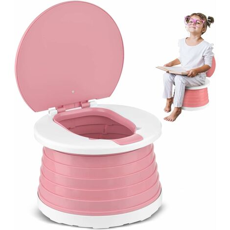 One Piece Infant Pot Pot Pot Bébé Enfant Portable Pliable Pot Enfants Voyage Toilette Apprentissage Nettoyage Enfants Garçons Filles Voiture Pot Intérieur Extérieur Parc Camping (Rose)