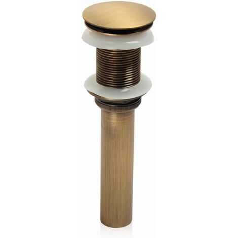 One-piece push-pull pop-up clicker sink faucet without overflow (antique brass)
