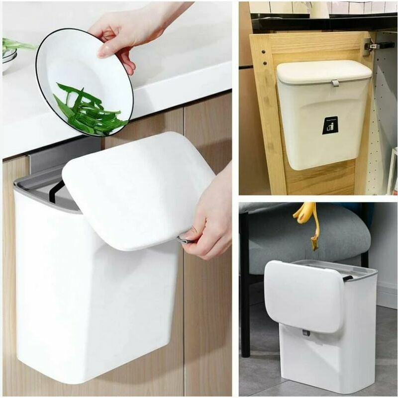One-Piece Sealed Indoor Kitchen Compost Bin with Lid for Food Waste, Small Kitchen Trash Can with Lid, Kitchen Cabinet Door or Under Hanging Trash Can