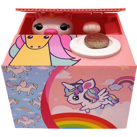 One Piece Unicorn Girl Piggy Bank, Automatic Money Box, Kids Money Box Metal Piggy Bank Birthday Christmas New Year Gift-12.510.59.5cm
