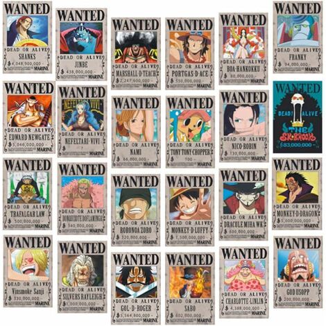 One Piece Wanted Posters 28,5 cm × 19,5 cm, Nouvelle édition Affiche Papier Kraft, Luffy 1,5 Milliard, Starlight，Lot de 24
