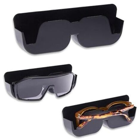 One Porte-lunettes de voiture – Support de rangement autocollant pour lunettes de soleil avec coussinets en feutre pour lunettes de voiture (noir 16,2 x 5,7 x 3,1 cm)