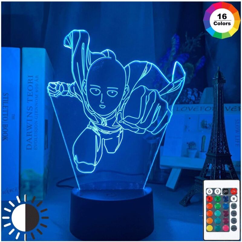 Aiperq - One Punch Man Saitama Figure Led Night Light Lamp for Home Decoration Nightlight Cool Manga Store Decor Ideas Table 3d Light