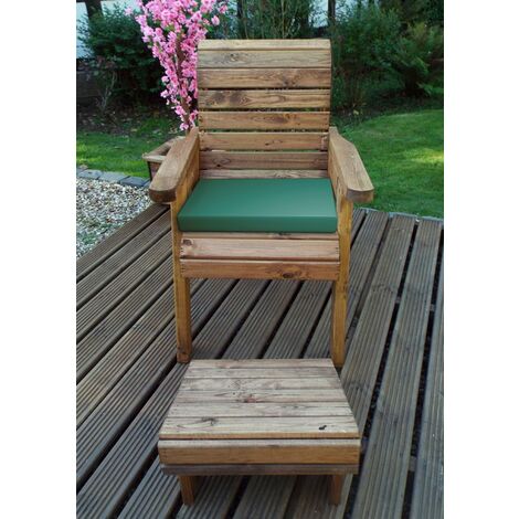 One Seater Lounger with Green Cushions - Fully Assembled