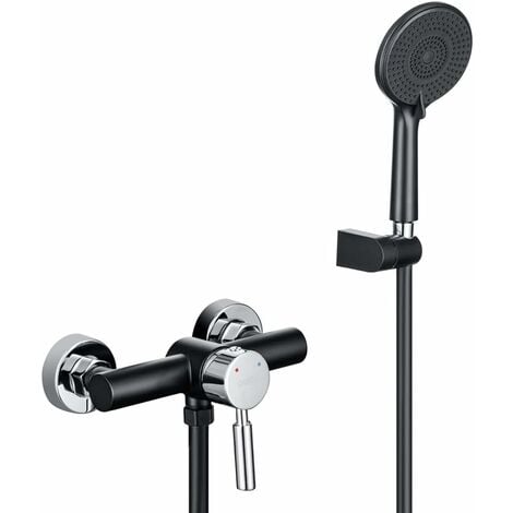 ONECE Colonne de Douche Mécanique Noir, Robinet de Bains avec Douchette 3 Jets Modes, Ensemble de Douche Température Réglable, Mitigeur Douche Mécanique