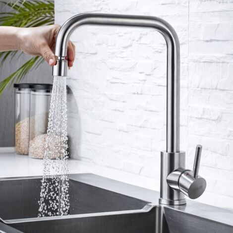 ONECE Küchenarmatur mit Brause, 360° drehbar Spültischarmatur mit 2 Strahlarten, Wasserhahn Küche Mischbatterie Hochdruck, Kalt- und Warmwasserhahn, Edelstahl gebürstet Matt