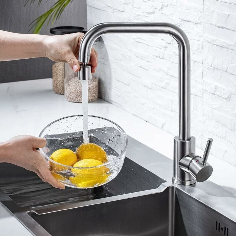 Onece - Robinet de Cuisine avec 2 Types de Jets, Mitigeur Cuisine avec Bec Rotatif, Robinet d'évier en Acier Inoxydable Brossé, Mitigeur Robinet
