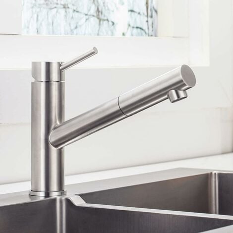 ONECE Robinet de Cuisine avec Douchette Extractible, Mitigeur Bec Pivotant à 150° pour Evier, Robinetterie Nickel Brossé en Acier Inoxydable, Robinet Eau Froide et Chaude, Mousseur Démontable