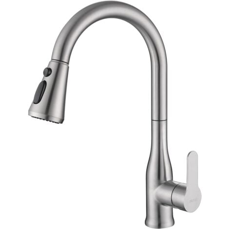 ONECE Robinet de Cuisine avec Douchette, Mitigeur Evier Cuisine 3 Jets d'eau, Robinet Rotatif 360° pour Evier Double, Mitigeur Extractible en Acier Inoxydable, Cartouche Céramique, Brossé