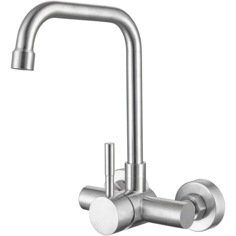 ONECE Robinet de Cuisine Mural, Distance des Trous d'eau Chaude et Froide 110mm, Mitigeur Mural Rotatif à 180°, Aérateur Démontable, Mitigeur Cuisine Encastré en Acier Inoxydable 304, Brossé