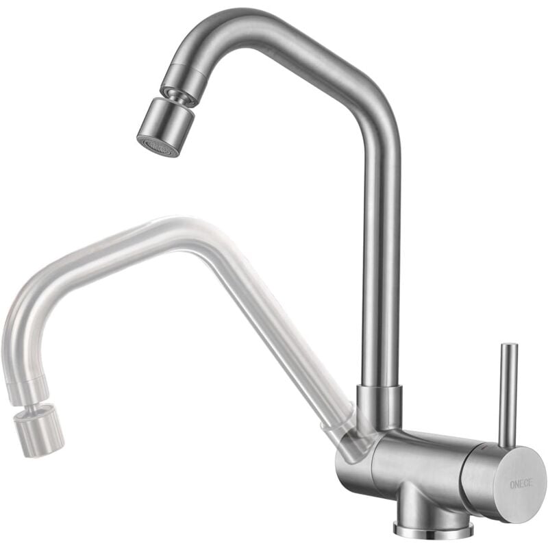 Onece - Robinet de Cuisine Rabattable avec Tête de Pulvérisation Rotative, Mitigeur Evier 2 Jets, Robinet devant Fenêtre Pivotant à 360° pour la