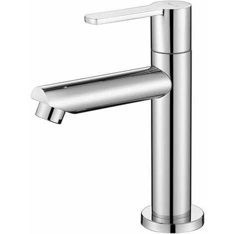 ONECE Robinet de Lavabo Eau Froide Uniquement, Mitigeur Salle de Bains en Laiton Durable, Mousseur Démontable, Robinetterie pour Toilettes Invités, Cartouche Céramique, avec Tuyau de Raccordement