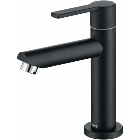 ONECE Robinet de Lavabo Eau Froide Uniquement, Mitigeur Salle de Bains en Laiton Durable, Robinet Lave-Mains Aérateur Démontable, Robinetterie pour Toilettes Invités, Cartouche Céramique, Noir