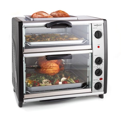oneConcept All-You-Can-Eat Doppel-Backofen - elektrischer Backofen , zwei getrennten Backräume , 42 Liter Gesamtvolumen , Grillplatte , 2400 W , einstellbare Temperatur: 60-240°C , Edelstahl , silber