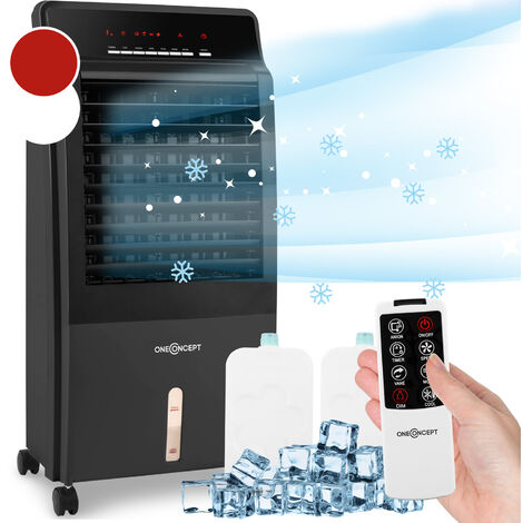 oneConcept Climatiseur Mobile 4 en 1, Climatiseur Portable, Humidificateur, Ventilateur, Ioniseur, Climatiseur Mobile Sans Évacuation, 2 Pack Glacons, Télécommande, 65W, Puissant Débit d'Air 360m³/h