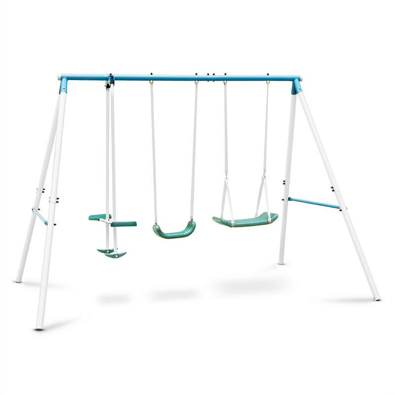 Balançoire Double En Plastique JUST FUN - Pour 2 Enfants, Cordes Réglables 10 Mm, Dimensions 90x38x66 Cm, Bleu