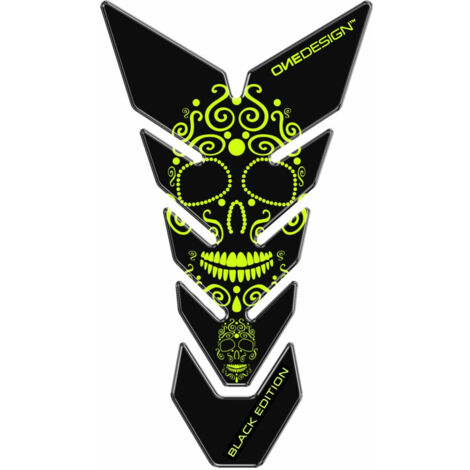 ONEDESIGN Tankpad Black EDITION Skull 2, fluoreszierend gelb