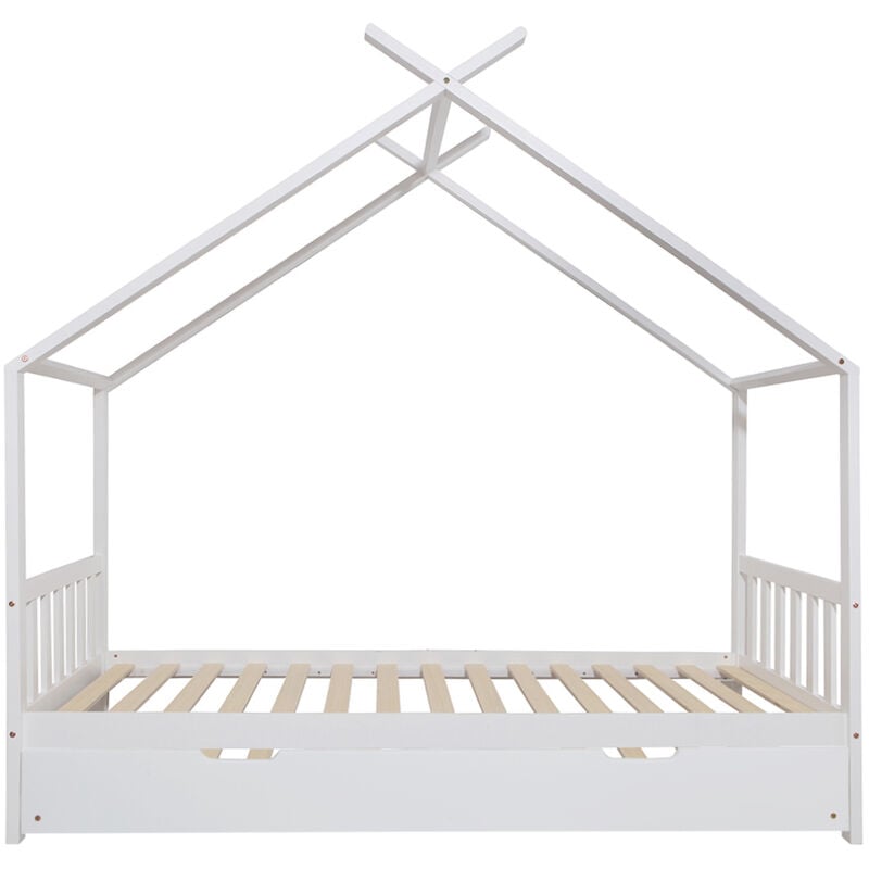 oneiroi - ensemble lit cabane enfant avec tête de lit et sommier à lattes - tiroir lit à roulette - lit et tiroir lit blanc - bois de pin - lit