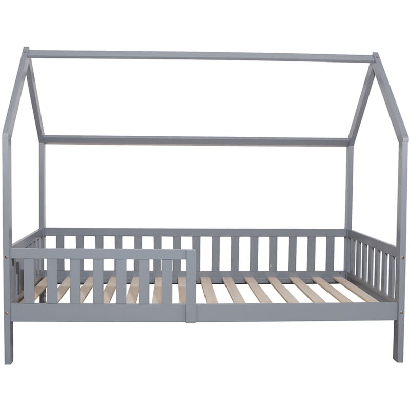 Beneffito - oneiroi - Lit Maison Enfant avec Tête de Lit et Contour en Bois - Protection antichute - Bois de Pin Gris - Lit 90x190CM