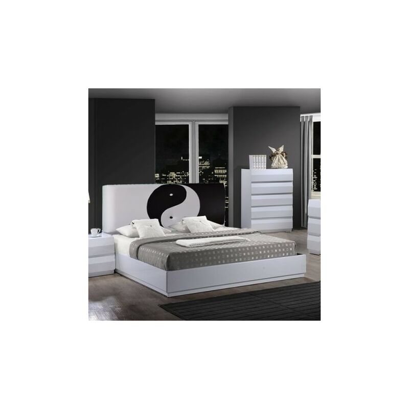 

Cabecero de Cama tapizado en Polipiel Mod.YIN YANG, Acolchado de Espuma para Cama de Niño, Juvenil y Matrimonio (70 cm. Alto) (105X70, Negro-Blanco)