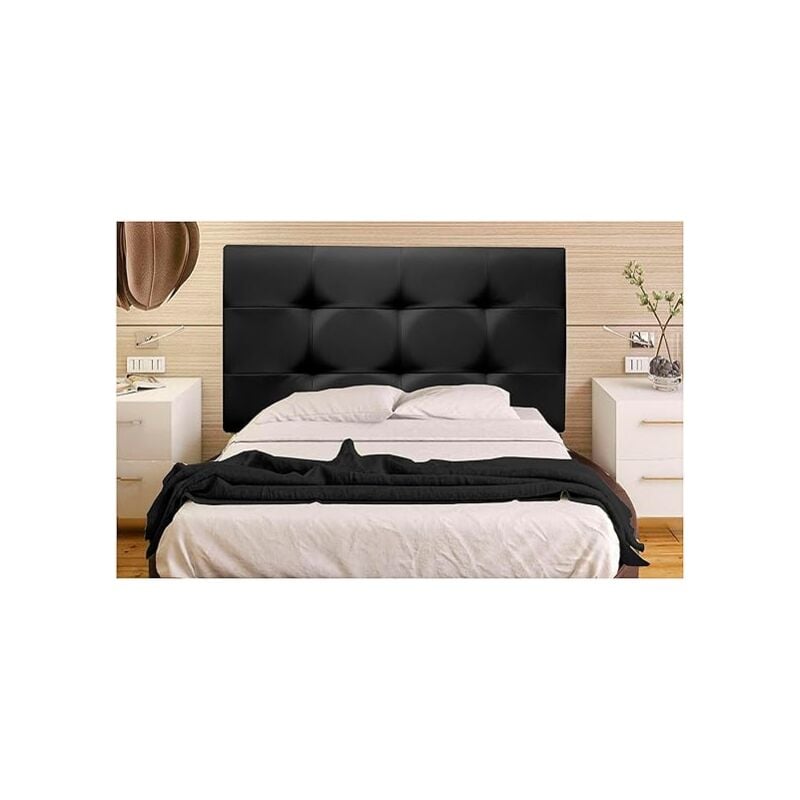

Cabecero de Cama tapizado en Polipiel Negro Mod.TENNESSEE c/Costura Vista Hilo Blanco, Acolchado de Espuma para Cama de Niño, Juvenil y Matrimonio